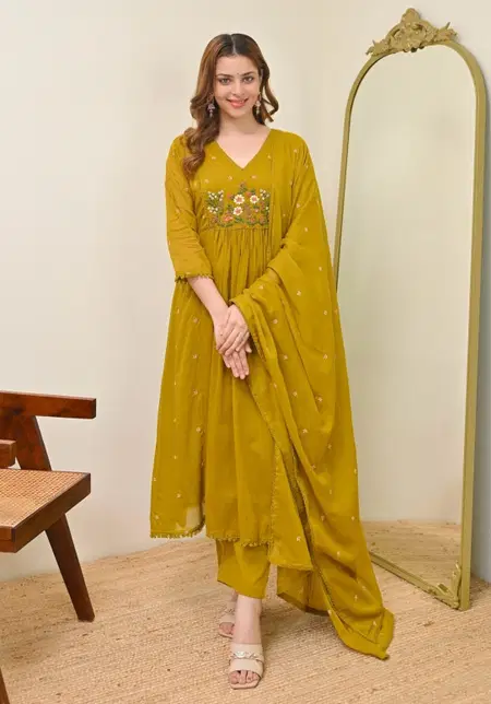 KF 2108 Kalaai Mull Chanderi Aanarkali Kurti Set